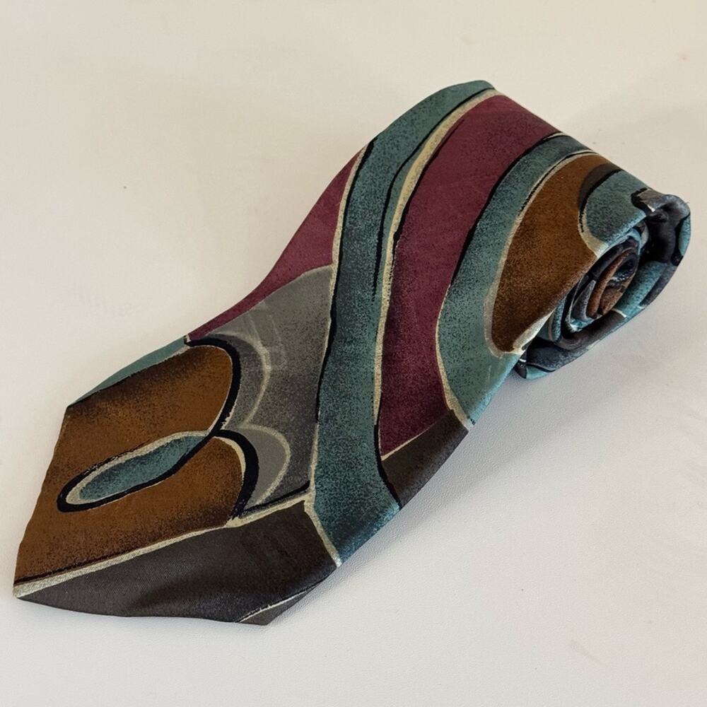 Bugatti Men's Multicolor Abstract Pattern Adjustable Italian Silk Pointed Tie‎